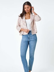 Roman Orange Stripe Textured 3/4 Sleeve Cotton Blend Jacket - Image 4 of 5