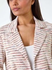 Roman Orange Stripe Textured 3/4 Sleeve Cotton Blend Jacket - Image 5 of 5