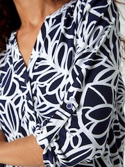 Roman Blue Textured Floral Print Stretch Blouse - Image 5 of 5