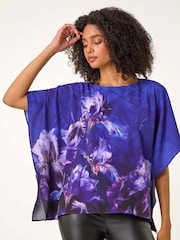 Roman Floral Print Chiffon Overlay Blouse - Imagen 1 de 5