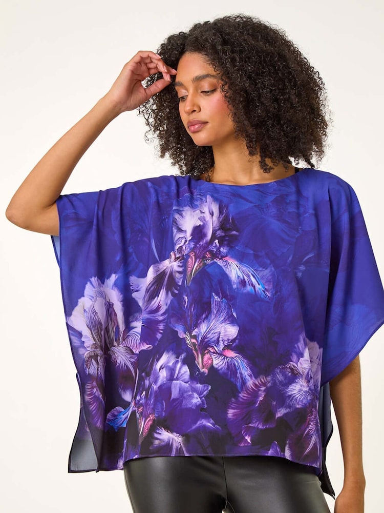 Roman Floral Print Chiffon Overlay Blouse - Imagen 1 de 5