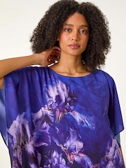 Roman Floral Print Chiffon Overlay Blouse - Imagen 2 de 5