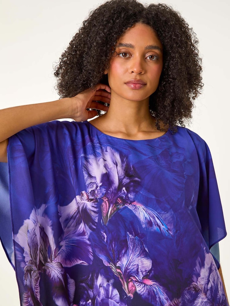 Roman Floral Print Chiffon Overlay Blouse - Imagen 2 de 5