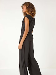 Roman Black Cowl Neck Ruched Stretch Jumpsuit - Image 3 of 5