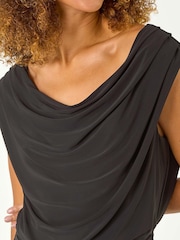 Roman Black Cowl Neck Ruched Stretch Jumpsuit - Image 5 of 5