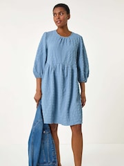 Roman Blue Bubble Textured A-Line Stretch Dress - Image 1 of 5