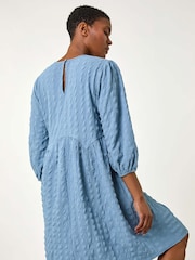 Roman Blue Bubble Textured A-Line Stretch Dress - Image 2 of 5