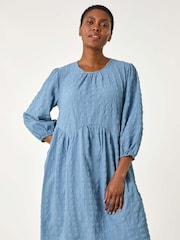 Roman Blue Bubble Textured A-Line Stretch Dress - Image 3 of 5