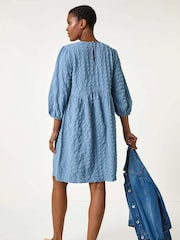 Roman Blue Bubble Textured A-Line Stretch Dress - Image 4 of 5