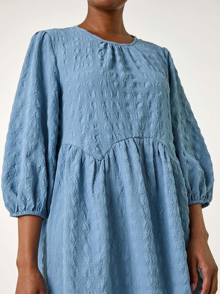 Roman Blue Bubble Textured A-Line Stretch Dress - Image 5 of 5