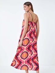 Roman Pink Tie Dye Crochet Detail Pocket Midi Dress - Image 3 of 5