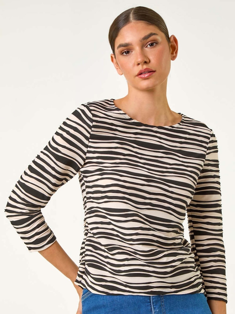 Roman Black Stretch Textured Stripe Blouse - Image 1 of 5