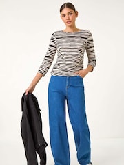 Roman Black Stretch Textured Stripe Blouse - Image 2 of 5