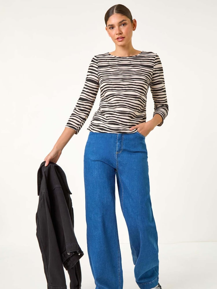 Roman Black Stretch Textured Stripe Blouse - Image 2 of 5