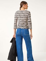 Roman Black Stretch Textured Stripe Blouse - Image 3 of 5