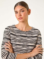 Roman Black Stretch Textured Stripe Blouse - Image 4 of 5