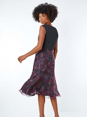Roman Pink Twist Front Butterfly Print Stretch Dress - Image 3 of 5