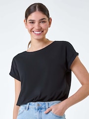 Roman Black Plain Stretch Cotton Jersey T-Shirt - Image 1 of 5