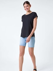 Roman Black Plain Stretch Cotton Jersey T-Shirt - Image 2 of 5