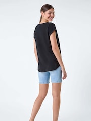 Roman Black Plain Stretch Cotton Jersey T-Shirt - Image 3 of 5