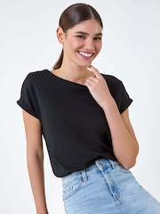 Roman Black Plain Stretch Cotton Jersey T-Shirt - Image 4 of 5