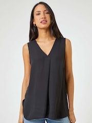 Roman Black V-Neck Pleat Tunic Tank Top - Image 1 of 4