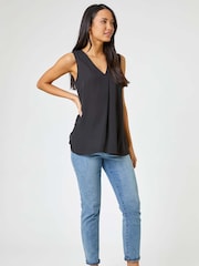 Roman Black V-Neck Pleat Tunic Tank Top - Image 2 of 4