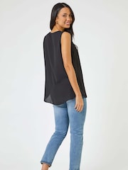 Roman Black V-Neck Pleat Tunic Tank Top - Image 3 of 4