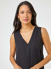 Roman Black V-Neck Pleat Tunic Tank Top - Image 4 of 4