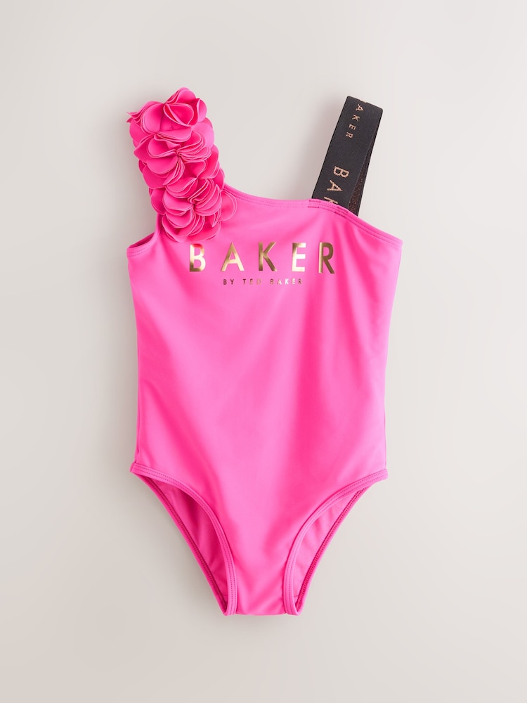 ფუქსია ვარდისფერი - Baker by Ted Baker Fuchsia Pink 3D Floral One Shoulder Swimsuit - სურათი 1 6-დან