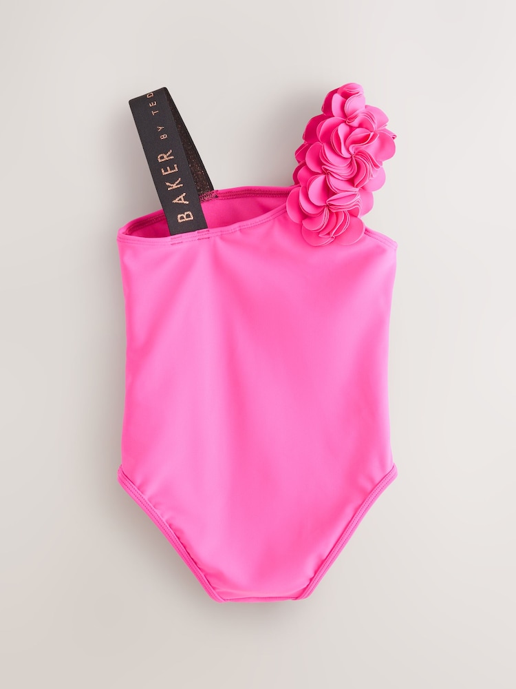 ფუქსია ვარდისფერი - Baker by Ted Baker Fuchsia Pink 3D Floral One Shoulder Swimsuit - სურათი 2 6-დან