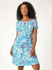 Roman Blue Petite Petite Floral Print Stretch Dress - Image 3 of 5