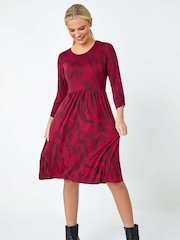 Roman Red Petite Swirl Print Pocket Stretch Dress - Image 1 of 5
