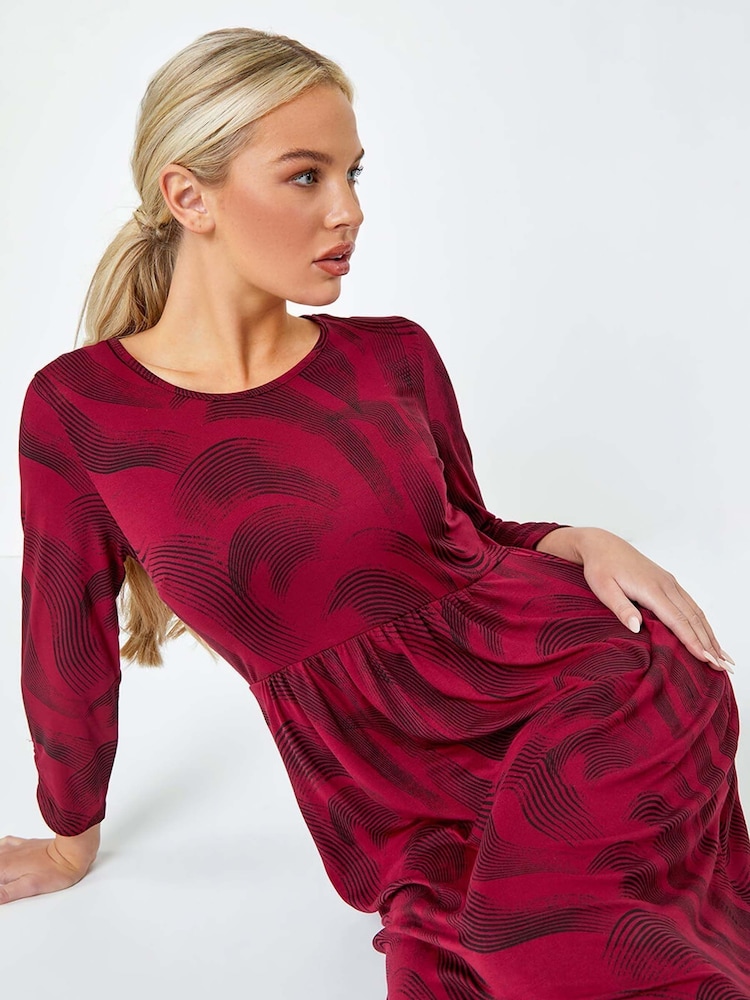 Roman Red Petite Swirl Print Pocket Stretch Dress - Image 2 of 5