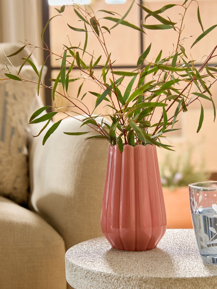 Coral Pink Mini Scalloped Ceramic Vase - Image 1 of 3 Coral Pink Mini Scalloped Ceramic Vase - Image 1 of 3