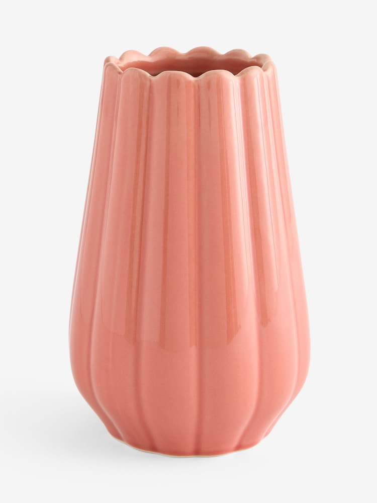 Coral Pink Mini Scalloped Ceramic Vase - Image 3 of 3 Coral Pink Mini Scalloped Ceramic Vase - Image 3 of 3