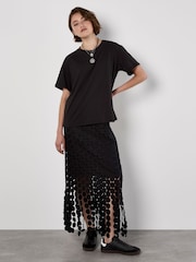 Apricot Black Guipure Circle Lace Maxi Skirt - Image 1 of 5