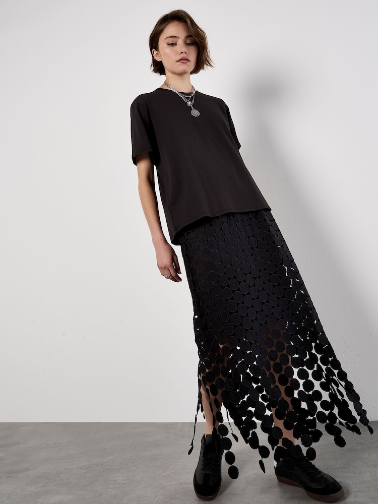 Apricot Black Guipure Circle Lace Maxi Skirt - Image 2 of 5 Apricot Black Guipure Circle Lace Maxi Skirt - Image 2 of 5