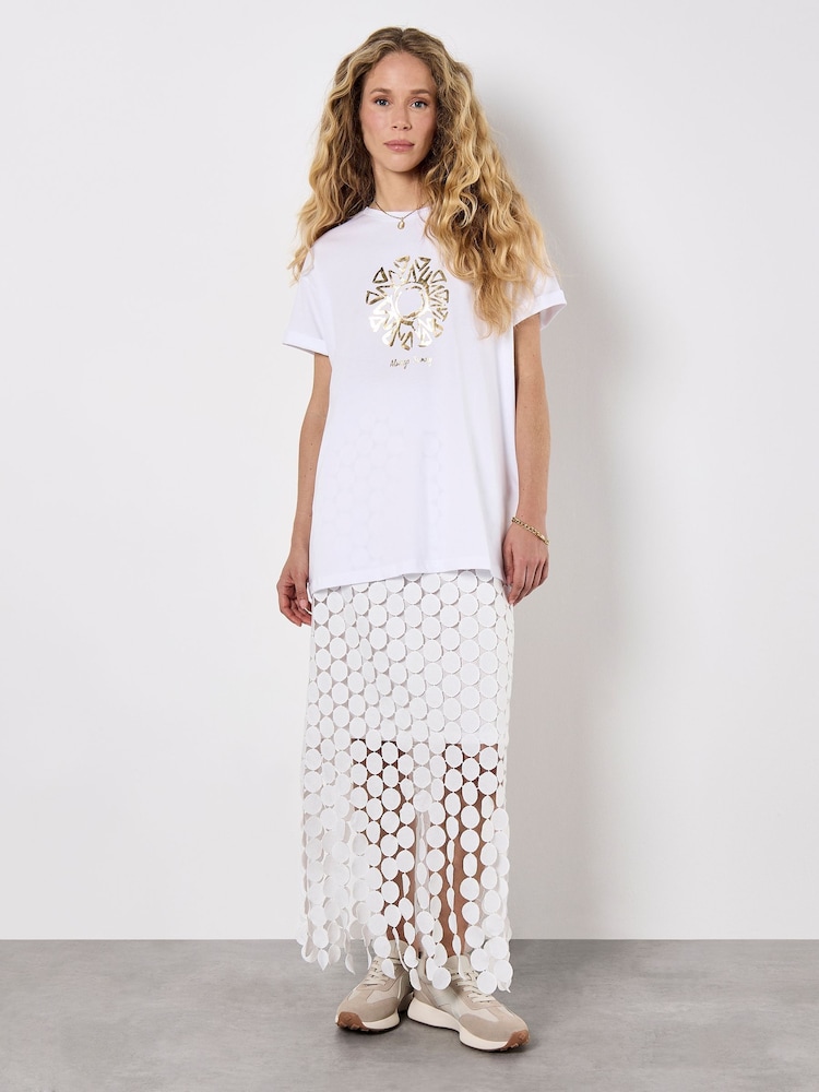 Apricot Cream Guipure Circle Lace Maxi Skirt - Image 1 of 5