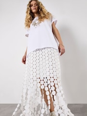 Apricot Cream Guipure Circle Lace Maxi Skirt - Image 2 of 5