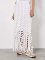 Apricot Cream Guipure Circle Lace Maxi Skirt - Image 3 of 5