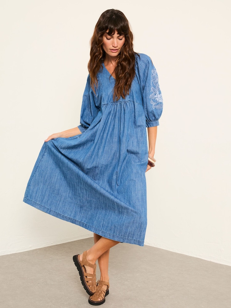 FatFace Jess Indigo Blue Denim Midi Dress - Image 1 of 6 FatFace Jess Indigo Blue Denim Midi Dress - Image 1 of 6