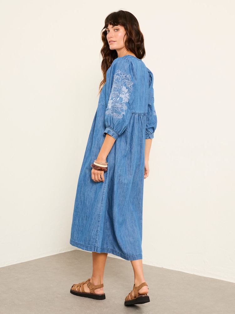 FatFace Jess Indigo Blue Denim Midi Dress - Image 2 of 6 FatFace Jess Indigo Blue Denim Midi Dress - Image 2 of 6