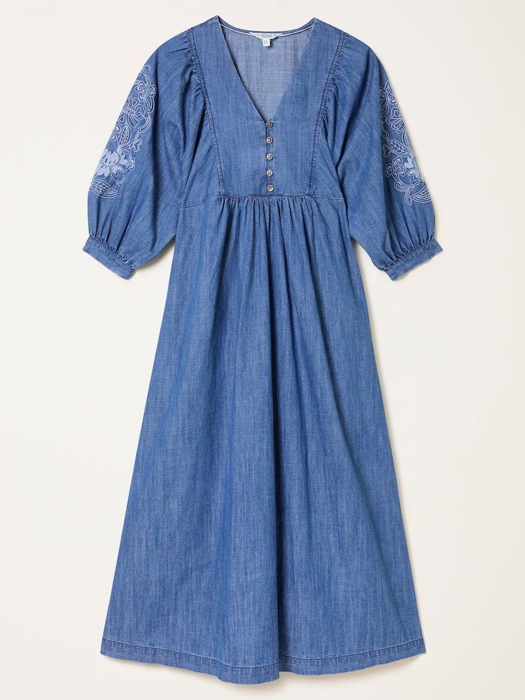 FatFace Jess Indigo Blue Denim Midi Dress - Image 6 of 6 FatFace Jess Indigo Blue Denim Midi Dress - Image 6 of 6