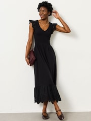 FatFace Demi Black Jersey Midi Dress - Image 4 of 8