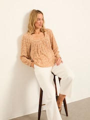 FatFace Cat Ochre Yellow Mono Texture Blouse - Image 1 of 6