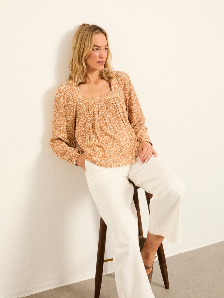 FatFace Cat Ochre Yellow Mono Texture Blouse - Image 1 of 6 FatFace Cat Ochre Yellow Mono Texture Blouse - Image 1 of 6