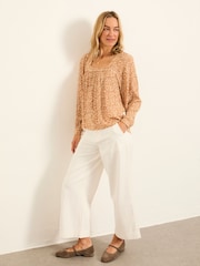 FatFace Cat Ochre Yellow Mono Texture Blouse - Image 4 of 6