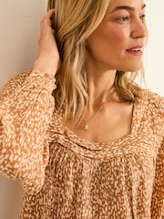 FatFace Cat Ochre Yellow Mono Texture Blouse - Image 5 of 6