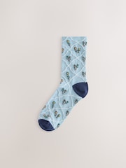 Blue Floral Texture Ankle Socks 3 Pack - Image 2 of 6